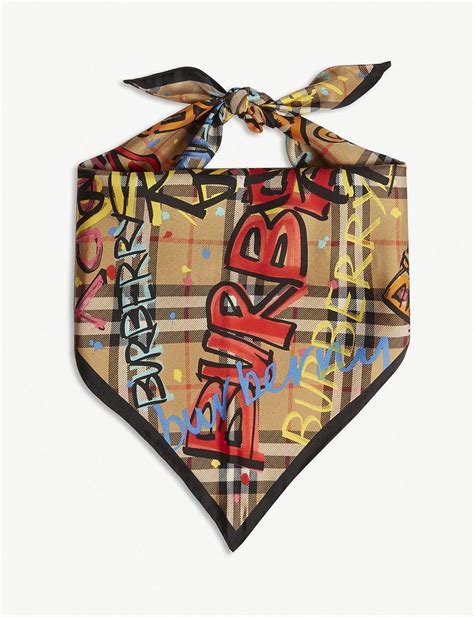 burberry graffiti print vintage check silk scarf sale